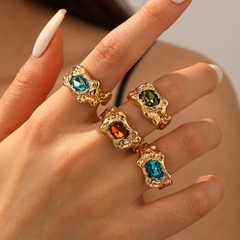 Fashion Liquid Wind Crystal Opened Rings Set for Women Punk texture Irregular Personality Finger Ring Party Daily Jewelry