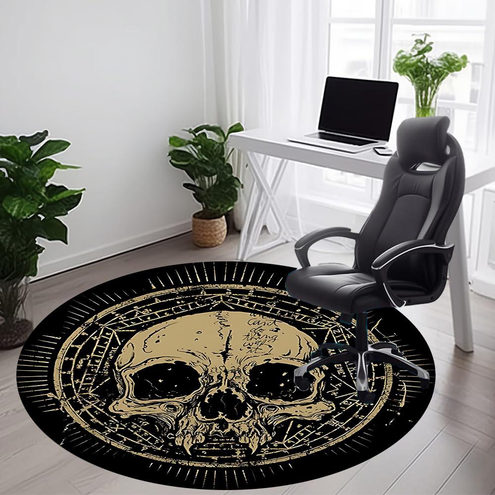 1pc Skull Mandala Office Round Area Rug, Under Office Chairs Bedroom Living Room Home Decor, Room Deco