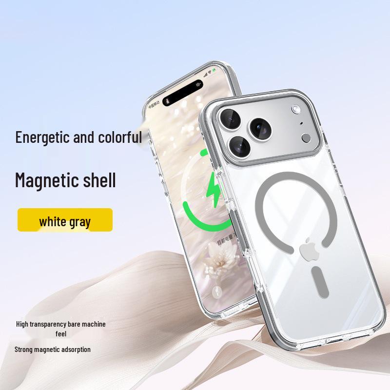 

Crystal Dual-Tone Magnetic iPhone 17 Pro Max Clear Case - Drop-Proof Protective Cover for New Models iPhone 15 Pro Max серый