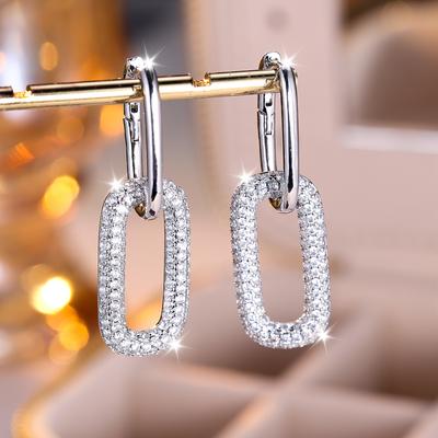 Mode Zilverkleur Ovale Cirkel Zirkoon Ingelegd Creolen voor Vrouwen Luxe Minimalistische Bruids Bruiloft Sieraden