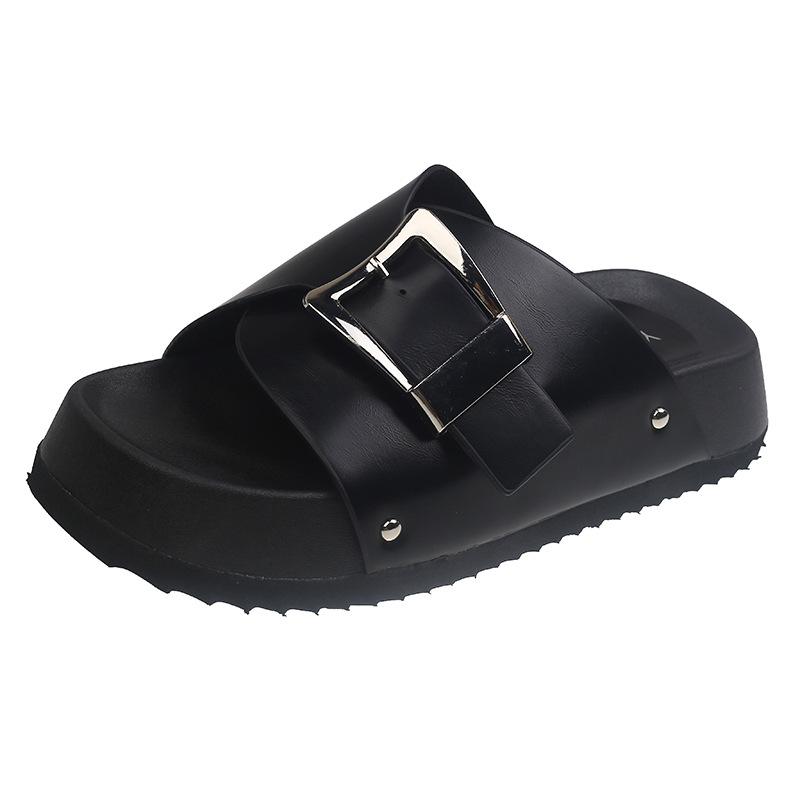 Thick-bottomed square head casual cool slippers women's summer new versatile outer wear small one-word drag non-slip