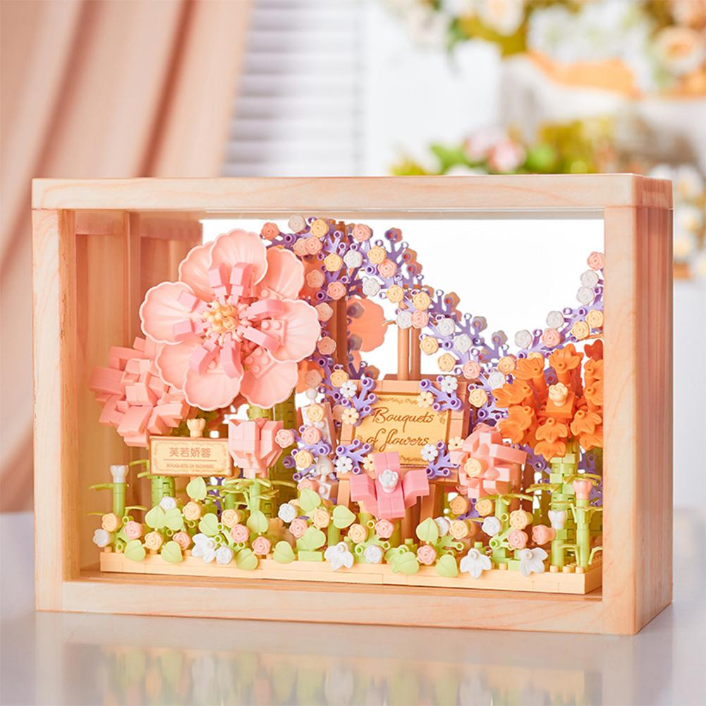 Květinové stavebnice s rámečkem na obrázky DIY Slunečnice Růže Stavební kostky Ozdoby Noční světlo Dárky pro dívky chlapce