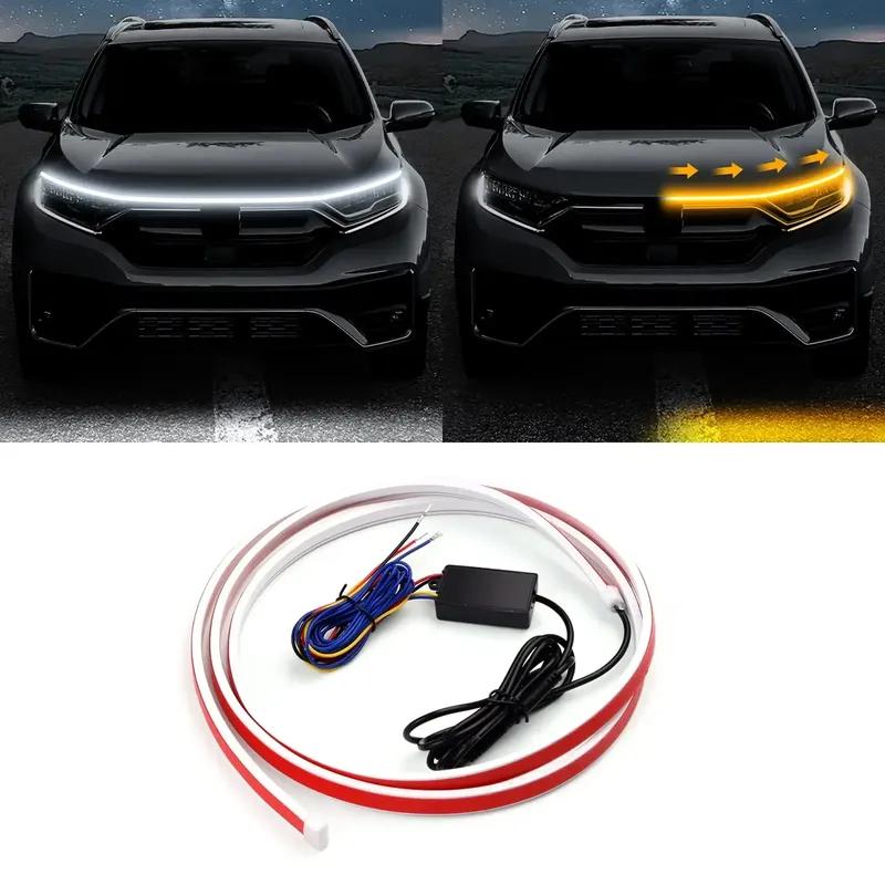 LED Yellow White Car Daytime Running Light Strip Scan Turn Signal Indicator Headlight Car Hood Decorative Light Universal 12V