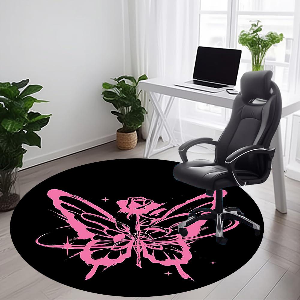 1 Stück Schmetterling Rosenmuster Büro Runder Teppich, Matte Geeignet Für Büro, Unter Bürostühlen Schlafzimmer Wohnzimmer Heimdekoration, Raumdeko