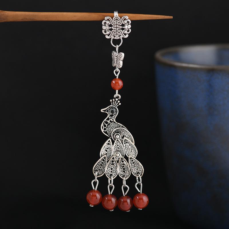 Cheongsam pressed placket classical peacock agate fringed pendant pendant female antique pendant Hanfu accessories