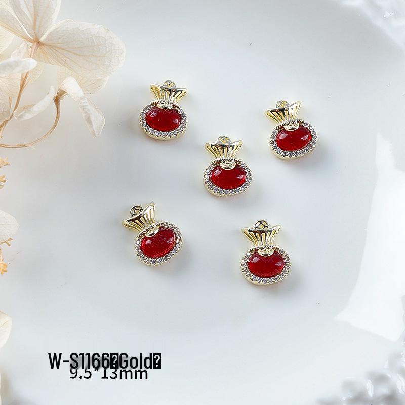 Nový rok nail art: Luxusní přívěsek Fortune Bag ze zirkonu a zlatem vykládané nositelné doplňky na nehty s kamínky