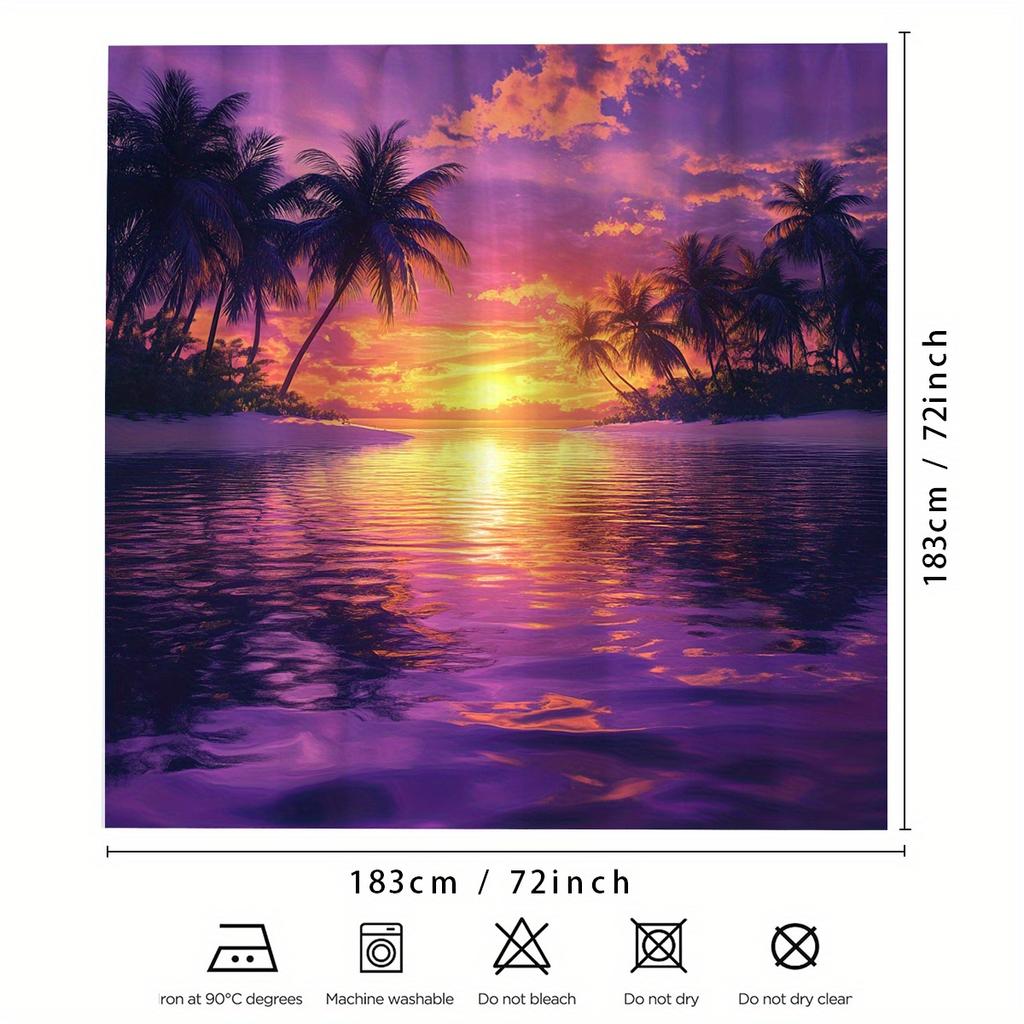 1 Stück Lila Sonnenuntergang Warmes Ozean-Thema Digital Bedruckter Duschvorhang, Polyester Duschvorhang Mit Haken, Badezimmerzubehör,