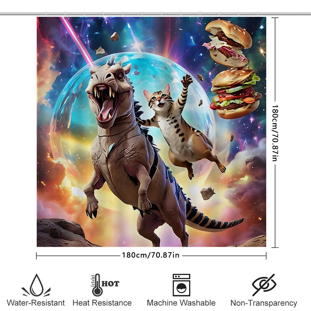 Kreativer Und Lustiger Tier-Duschvorhang Für Kinder Und Erwachsene Alien Katze Dinosaurier Wohnkultur Wesentlich Wasserdicht Langlebig