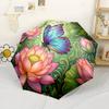 Blue Butterfly Floral Circle Outdoor Automatic Umbrella Compact 8 Rib Design Sturdy Construction for Outdoor Daily Use Compact Folding Umbrella