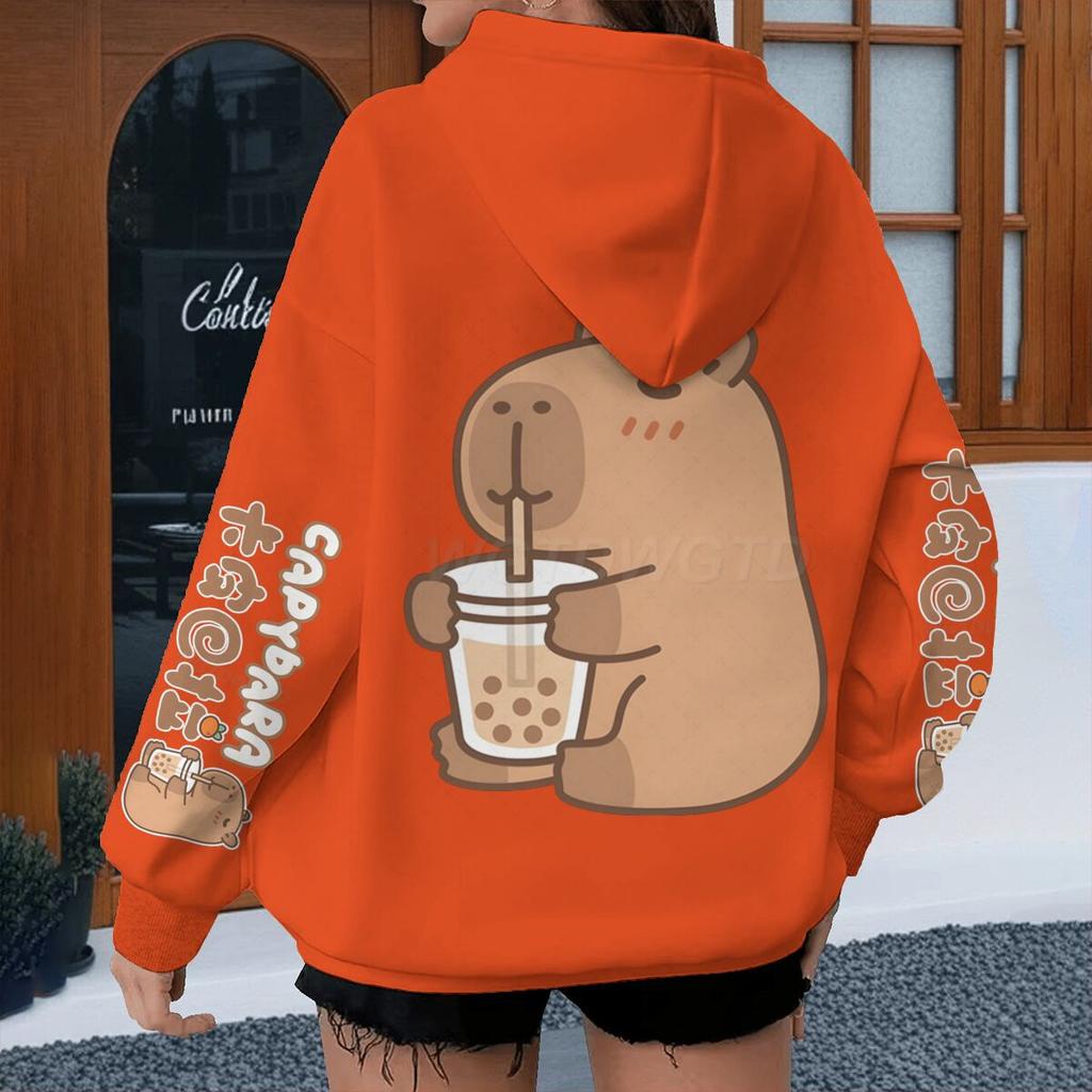 Cartoon Capybara Design Hoodies Women Men Long Sleeve Sweatshirt Spring Autmn Fun Animal Capybara Pullover Girls Cute Hoody