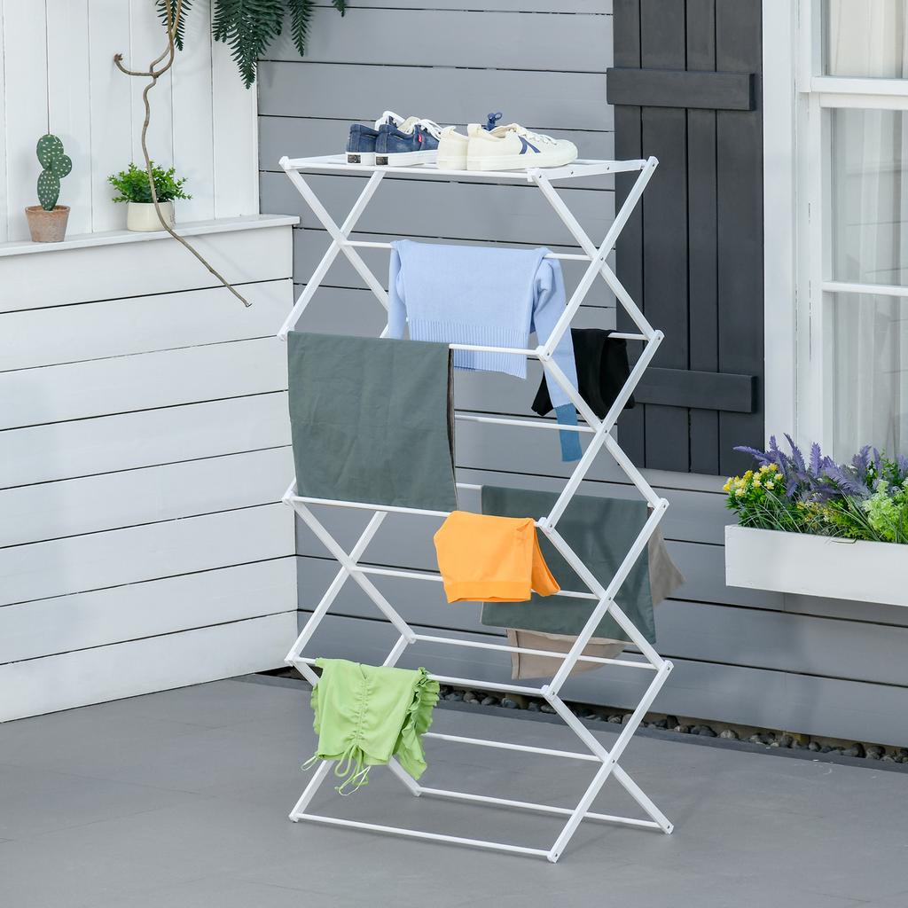 Foldable Clothes Airer 8-Tier Drying Rack, Tower Dryer, Tower Clothes Airer, Drying Stand, Metal Plastic White 74 X 35 X 144 Cm