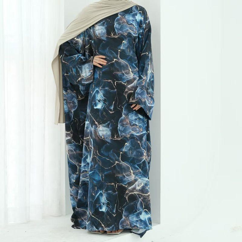 

Новое платье с принтом Ближнего Востока, пояс, принт до щиколотки, длинное платье, платье с принтом и рукавами летучая мышь Blue L