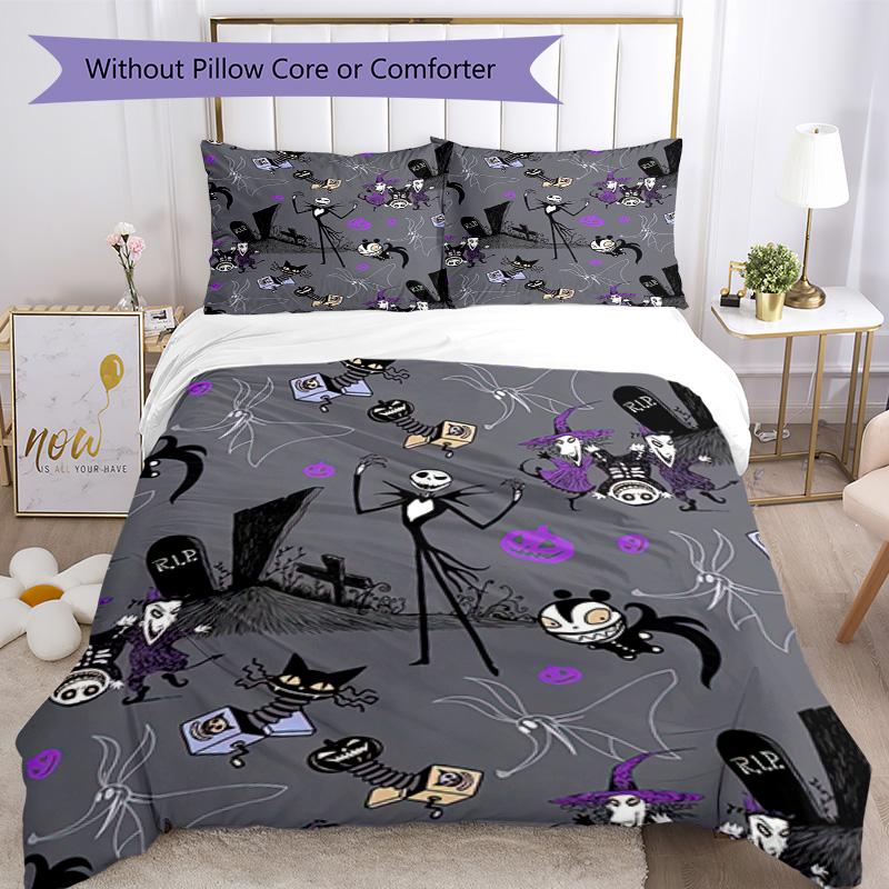 Christmas Nightmare Bedding Set Breathable Duvet Cover with Pillowcases Decorative Bed Linen for Bedroom Home Decoration Birthday Gift