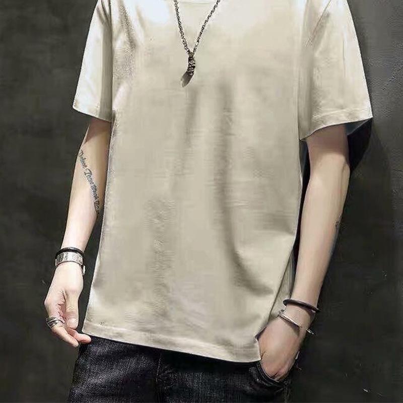 Men's Slim Fit Solid Color Short-Sleeve T-Shirt, Round Neck, Black/White Trend