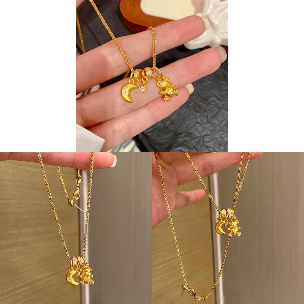 Simple Zircon Moon Bear Pendant Necklace For Girls Fashion Accessory Jewelry
