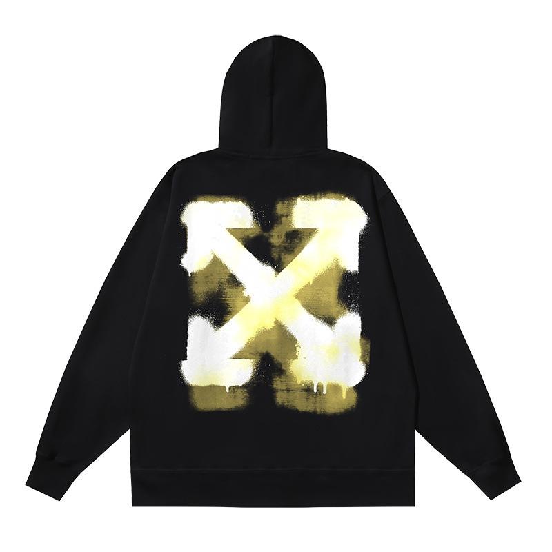 Off-White 2025 Jesień/Zima Nowa OW Podwójny Cień Wzór Żółtej Strzałki Drukowana Męska i Damska Bluza z Kapturem Zapinana na Zamek