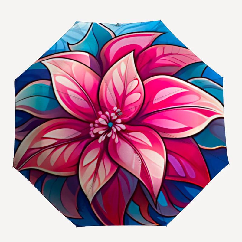 

1pc Floral Design Automatic Folding Umbrella, Sturdy And Durable Automatic Folding Umbrella with 8 Ribs, Convenient for Outdoor Use153