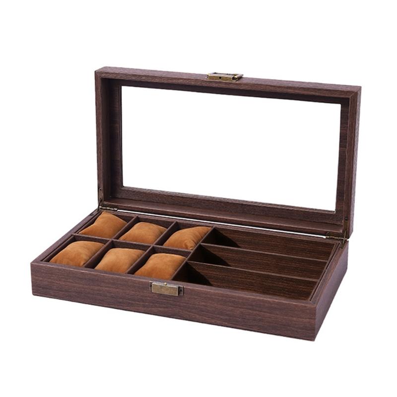 2/3/6/10/12 Grid Watch Box Wood Watch Cases Display Holder Wristwatch Organizer Jewelry Gift Box with Clear Lid & Pillow
