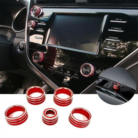 For 2018 Toyota Camry 5x Aluminum Red AC Volume Audio Tune Knob Ring Cover Trim
