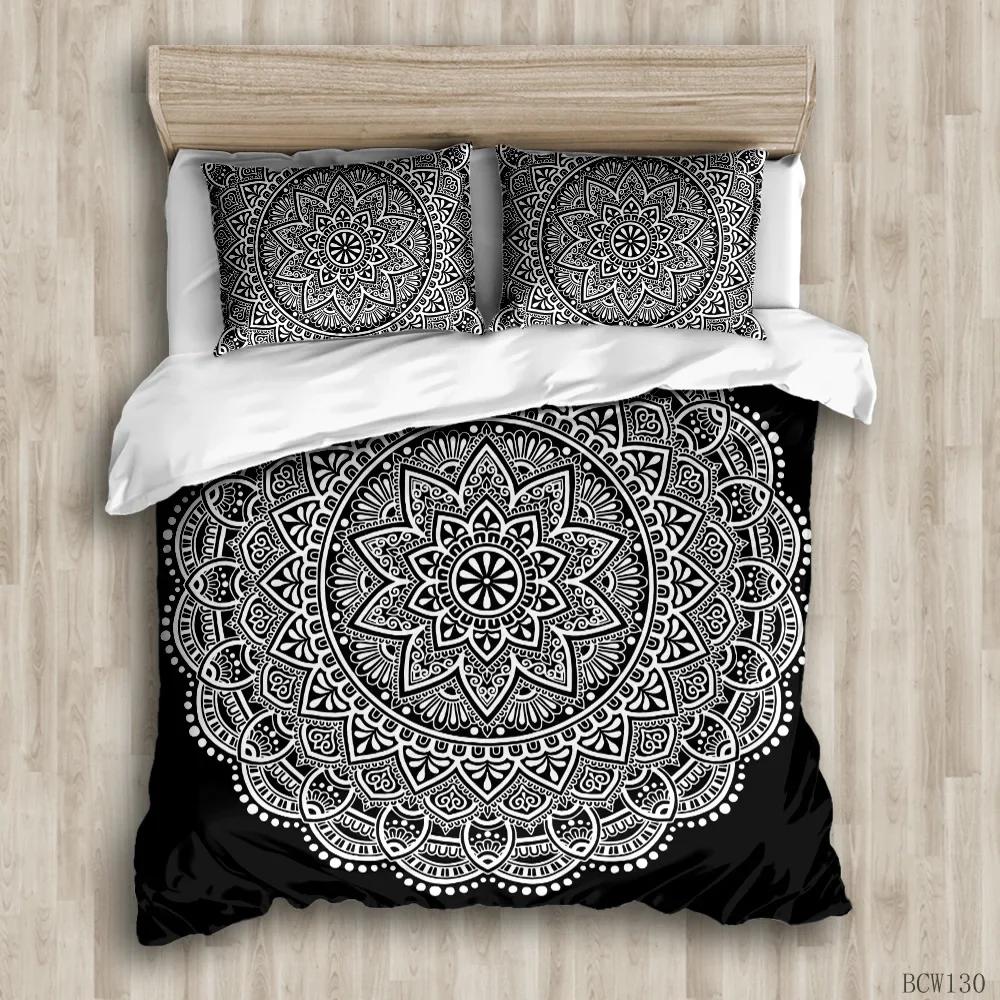 Comforter Bohemians Bedding Set 100% Polyester White Black Indian Elephant Bed Clothes King Size Comforter Set Boho Bedding Set Full Kids