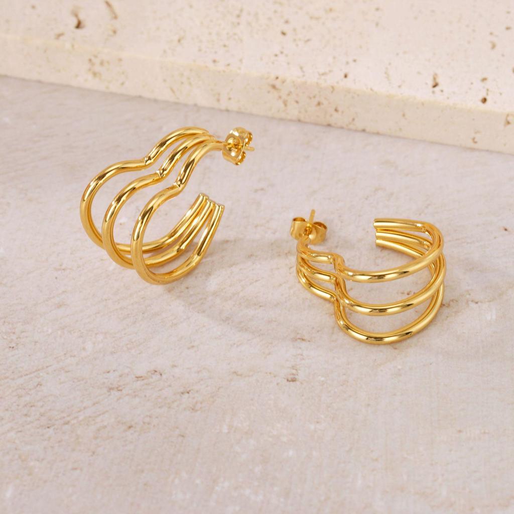 Gold Titanium Steel Multilayer Hoop Earrings - Light Luxury, Colorfast, High-End Feel