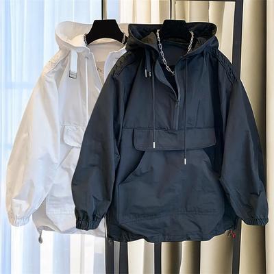 Korejská móda Pár Oblečení Pánská Bunda Větrovka Design Neformální Volný Kabát Trend Jaro Podzim S Kapucí Nabíjecí Kabát