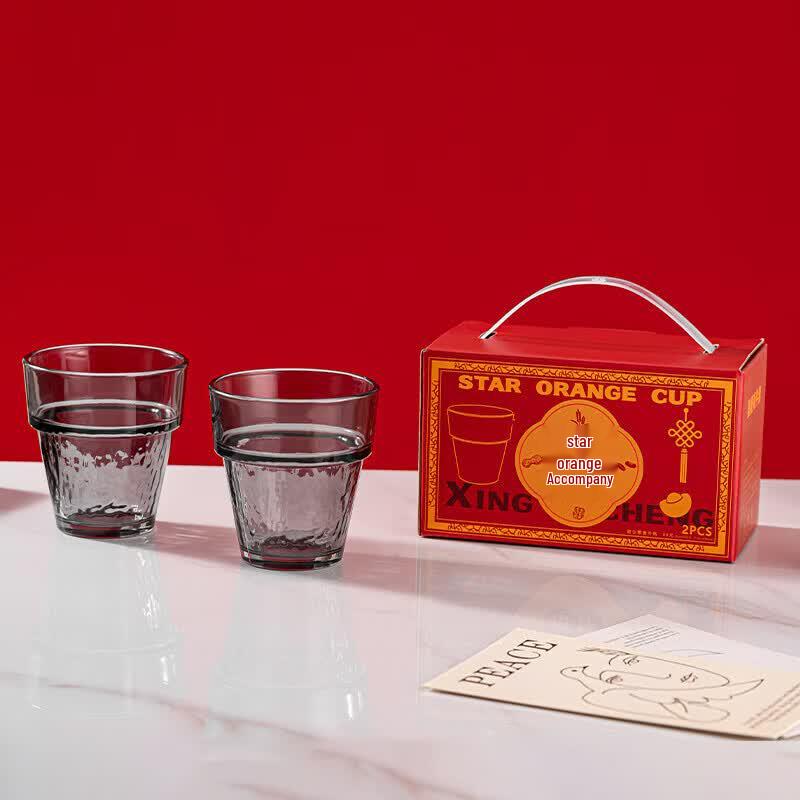 YiLiWu Star Orange Glass Water Cup Set