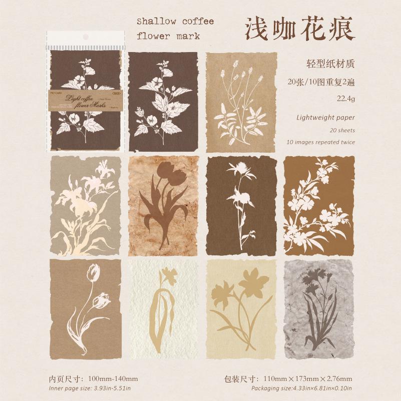 20 Sheets Floral Silhouette Material Paper, Plant Art Style Journal Background Paper, Album Notebook Decor Paper