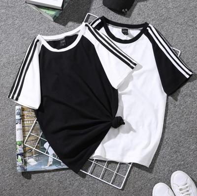 Damen Kurzarm-T-Shirt, bedruckt, Paar-T-Shirts, Studenten, Übergröße, grafisch, gestreift