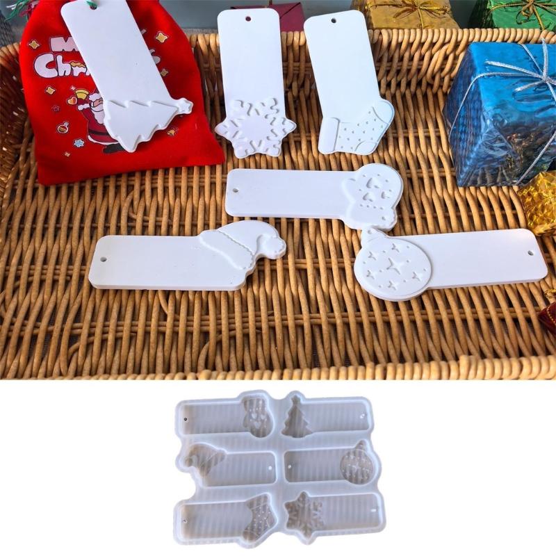 Christmas Ornament Resin Mold Pendant Mold Bookmarks Resin Mold with Hole for Epoxy Resin Casting Keychains Jewelry Mold