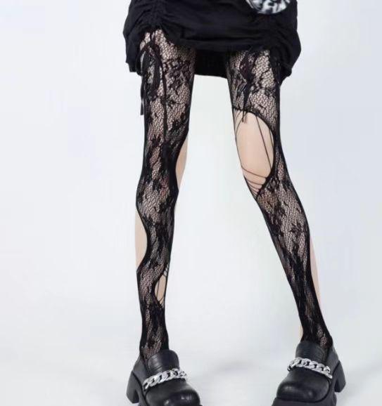 Spring And Autumn Retro American Asymmetrical Pure Desire Wind Hole Mesh Socks Explosive Subculture Personality Millennium Spice Girls Stockings