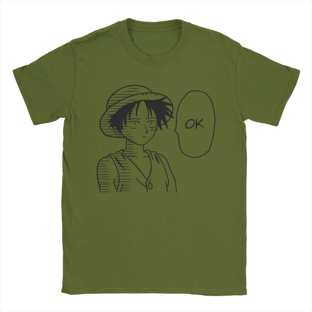 Ones Pieces Ok Luffy T Shirts Men 100 Cotton Novelty TShirts Round Neck Manga Anime Tee Shirt Short Sleeve Clothes Plus Size