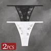FINETOO 2 Stück/Set Damenunterwäsche Spitze Durchsichtige Unterhosen Sexy Atmungsaktiv Ausgeschnitten G-String Tanga Damen Niedrige Taille Sexy Dessous