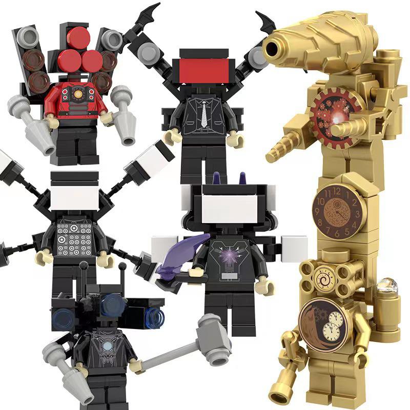 Titan Monitor & Toy Building Block Minifigure Set: Man vs. Toilet Man, Clock Man, TV Man, Audio Man