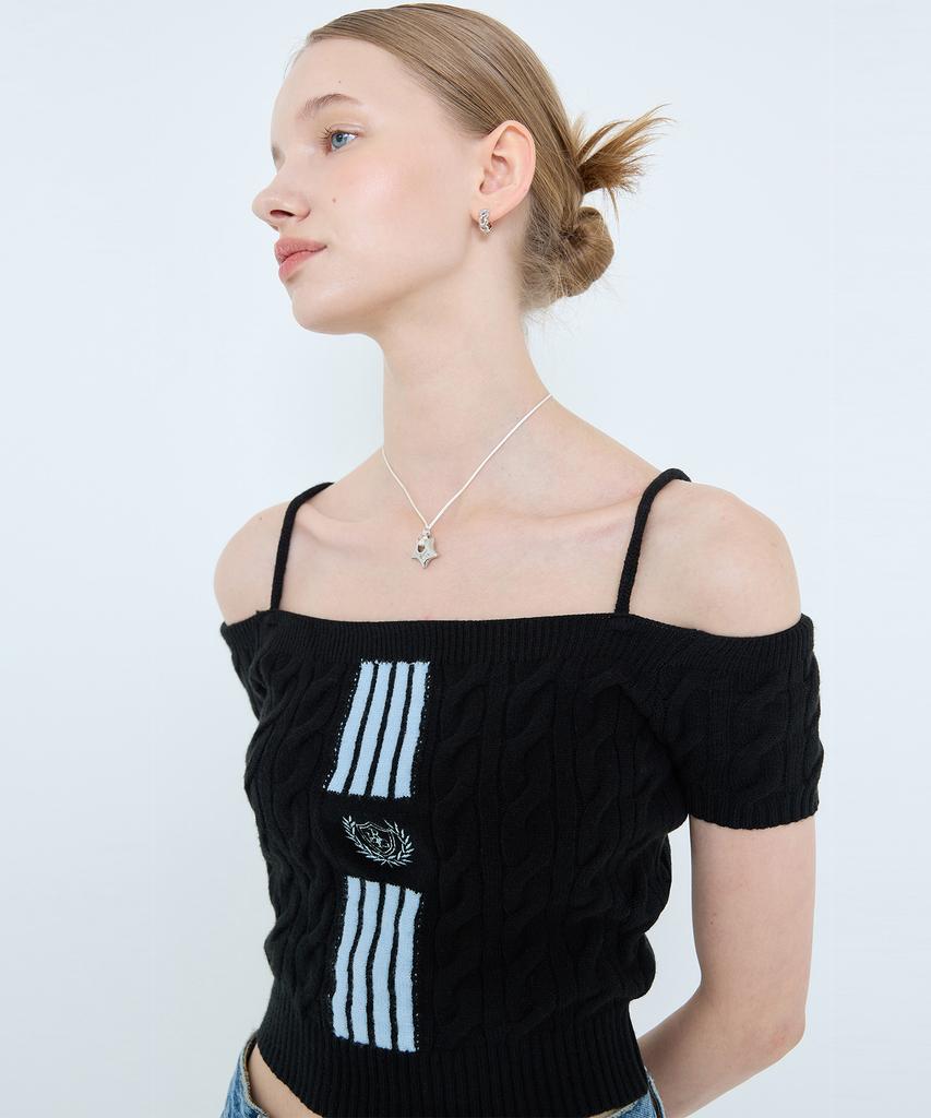 LARTIGENT L4 Cable Offshoulder Knit(Black)