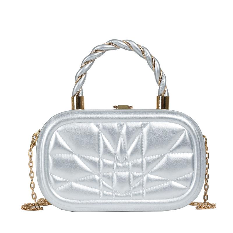 

Нова текстурована маленька сумка жіноча 2024 мода замок портативна сумка-коробка ланцюжок на одне плече сумка-месенджер жіноча срібний