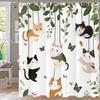 Cartoon Cat Shower Curtain, Plant leaves Bathroom Decorative Shower Curtain, Printed Fabric Home Curtain with Hooks