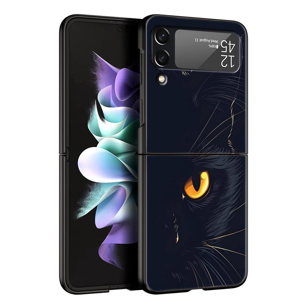Phone Case for Samsung Galaxy Z Flip 3 4 5 6 Folding Black Shell Black Cat For Samsung Z Flip4 Flip5 PC Hard Cover