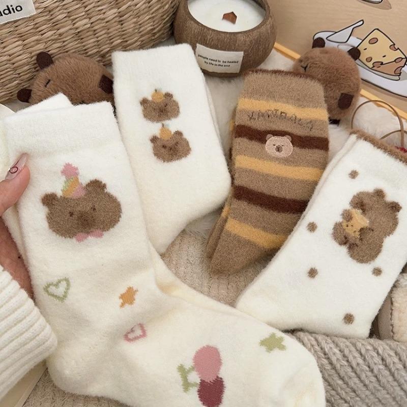 Ladies Autumn and Winter Thickened Warm Lovely Cartoon Moon Son Home Floor Tube Socks
