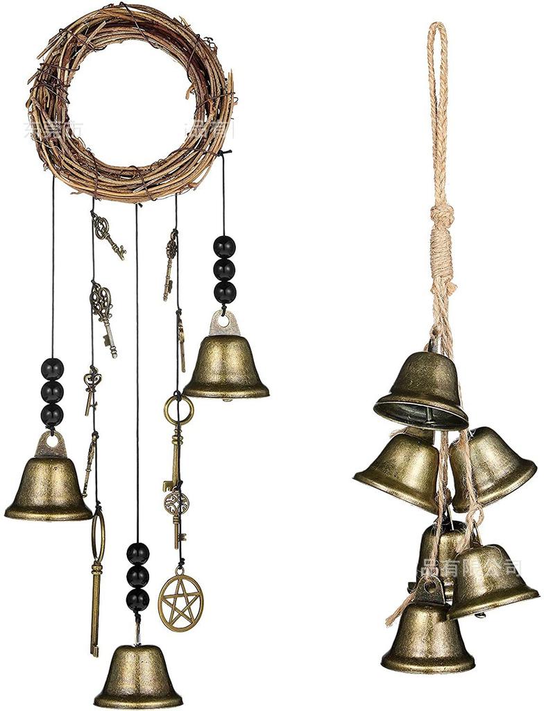Magic Witch Bells Hangers - Handmade Protection Wreath, Wind Chimes for Home Door, Doorknob Decor, Witchcraft Accent with Guardi