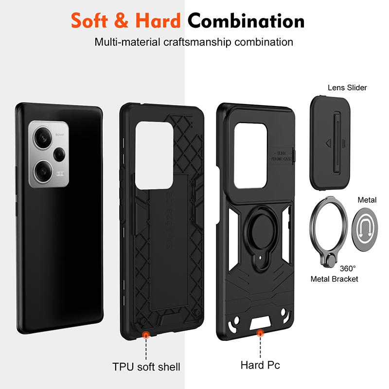 For POCO X5 Slide Camera Lens Protector Armor Case For Xiaomi Poco X5 Pro Military Grade Bumpers Magnet Ring Cover For POCO X5