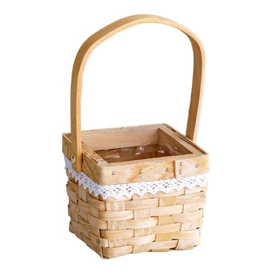 Flower Basket, with Lace Decor, Hand-Woven Wicker Rattan Flower Basket, Wood Portable Floral Gift Basket