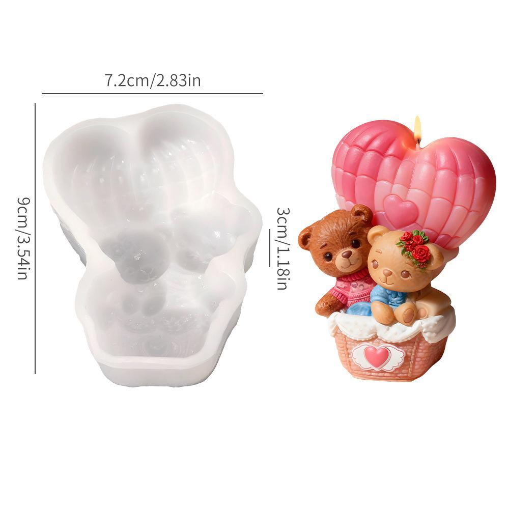 Creative Heart-Shaped Cupid Bear Valentine's Day Candle Silicone Mold Love Hot Air Balloon Bear DIY Craft Resin Mould Home Decor