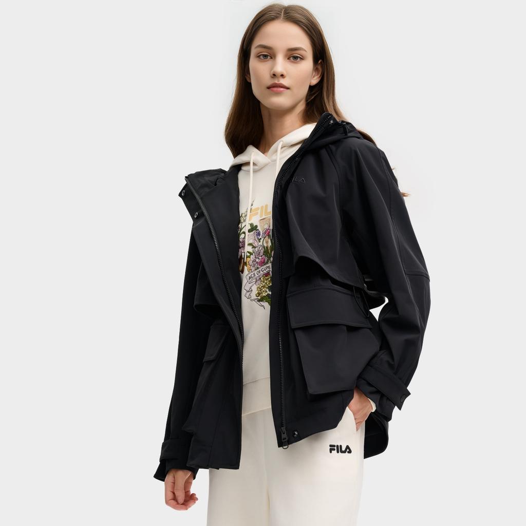 FILA Lifestyle Black Large Pocket Woven Jacket Spring And Autumn Unisex Jacket F11W518706FBK