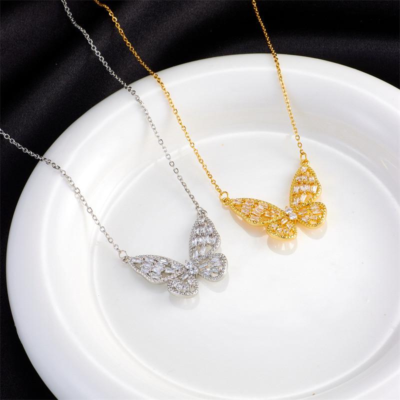 Simple Round Butterfly Zircon Pendant Necklace Stainless Steel Fashion Geometric Choker Jewelry Party Gifts For Women Girls
