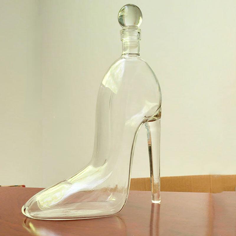 High Heel Glass Wine Bottle Flagon Wine Barrel Sealed Jar Hip Flasks Glass Bottle Liquor Bottles Wine Pot Wine Dispenser