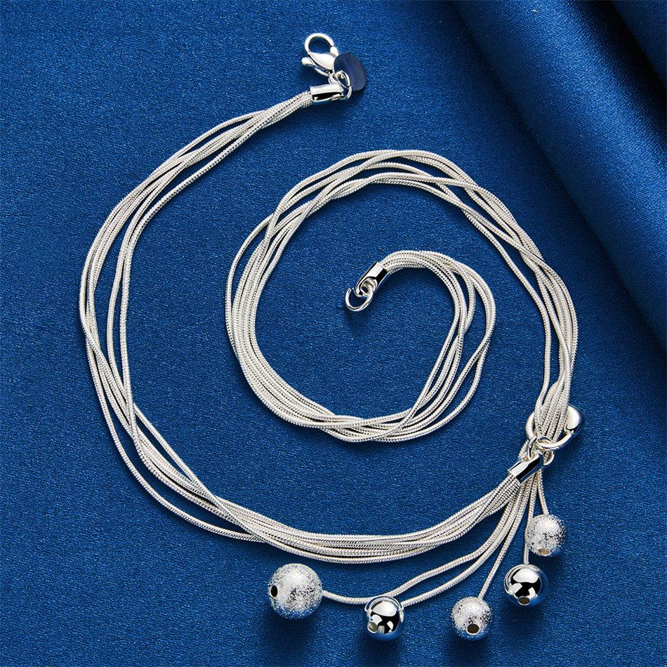 925 Sterling Silver Exquisite Frosted Glossy Beaded Pendant Necklace for Women Fashion Party Wedding Gift Jewelry