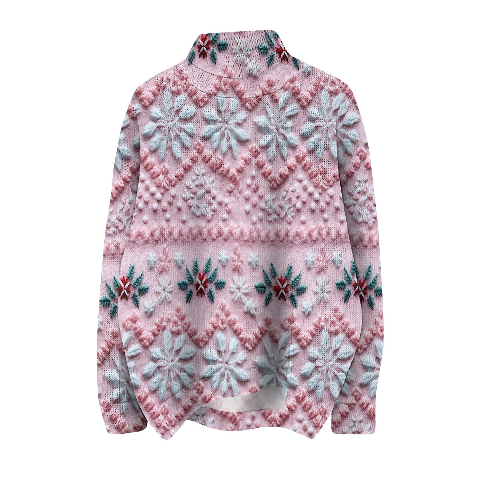 

Женская мода, повседневная водолазка с круглым вырезом и длинными рукавами, с рождественским принтом, трикотажный топ S розовый