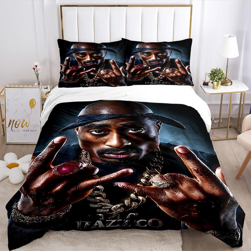 Tupac Hip Hop Portrait Print 3Pcs Bedding Set,Duvet Cover with 2 Bedro,Pillowcase Home Birthday Gift