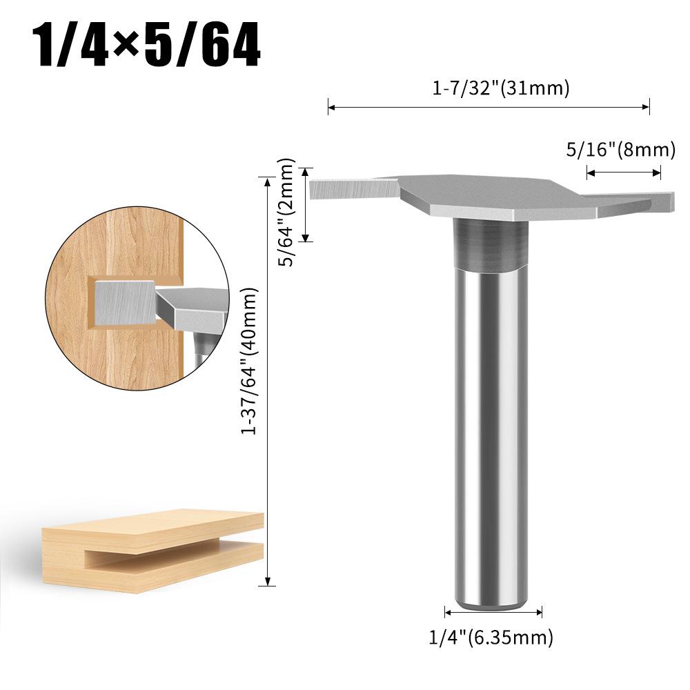 1/4 Schaft T-Messer 1/2 Nutfräser Legierung Nutfräserkopf Holzbearbeitung Fräser Wolframstahl Fräserkopf Holzbearbeitung Nutfräser